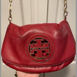 Well-used: Red Tory Burch Leather Cross-body Purse w/ Gold Chain